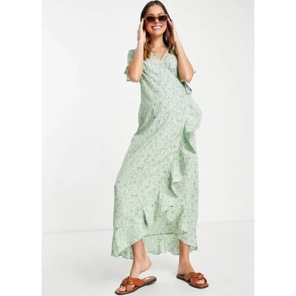 Vero Moda Maternity Wrap Maxi Dress Ruffle Front NWT - Picture 1 of 10